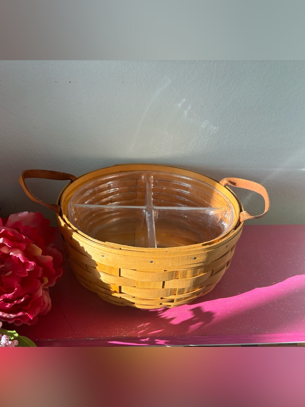 Vintage 1999 Longaberger Large Darning Basket w/ 2 Different Plastic Protectors